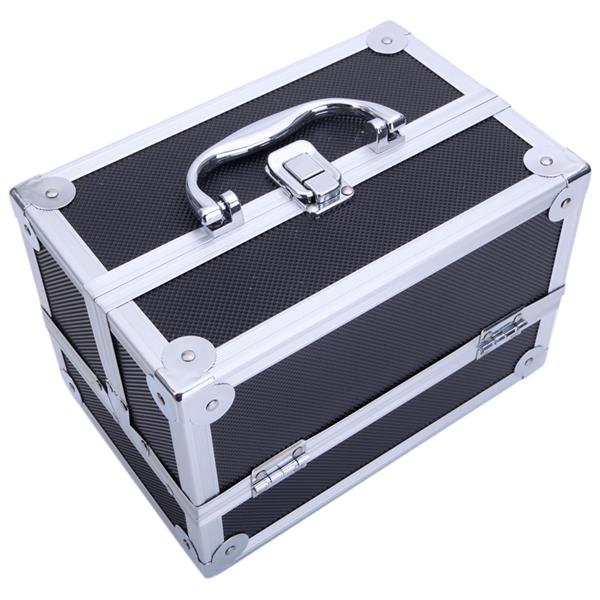 HAOYYE SM-2176 Aluminum Makeup Train Case, Black Cosmetic Organizer with Mirror, Compact and Durable Jewelry Box, Stylish Space-Saving Design, Perfect for Travel or Home