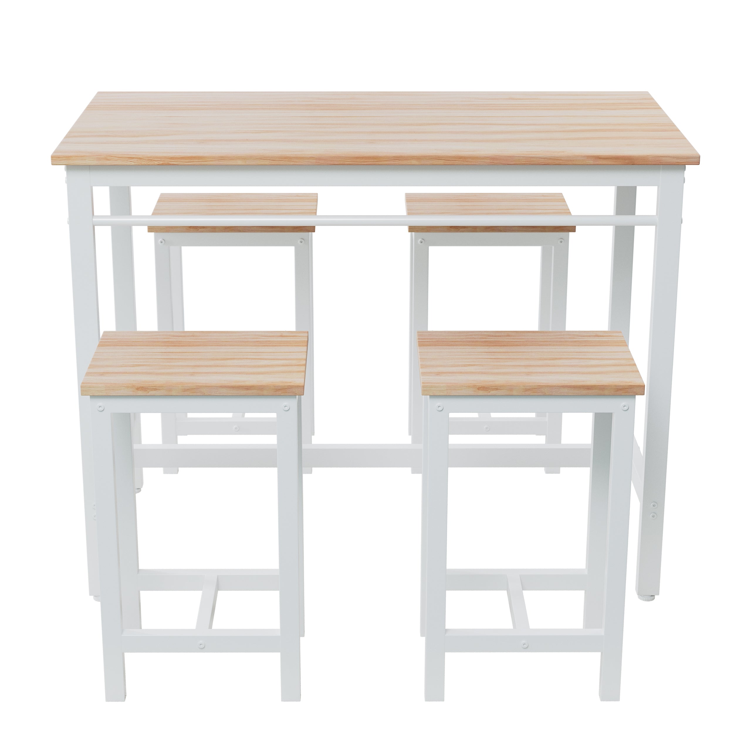 HAOYYE 5-Piece Kitchen Table Set with Four Bar Stools, Metal Frame and MDF Construction, White Oak Finish, Modern Space-Saving Design, Heavy Duty and Durable, Easy to Assemble