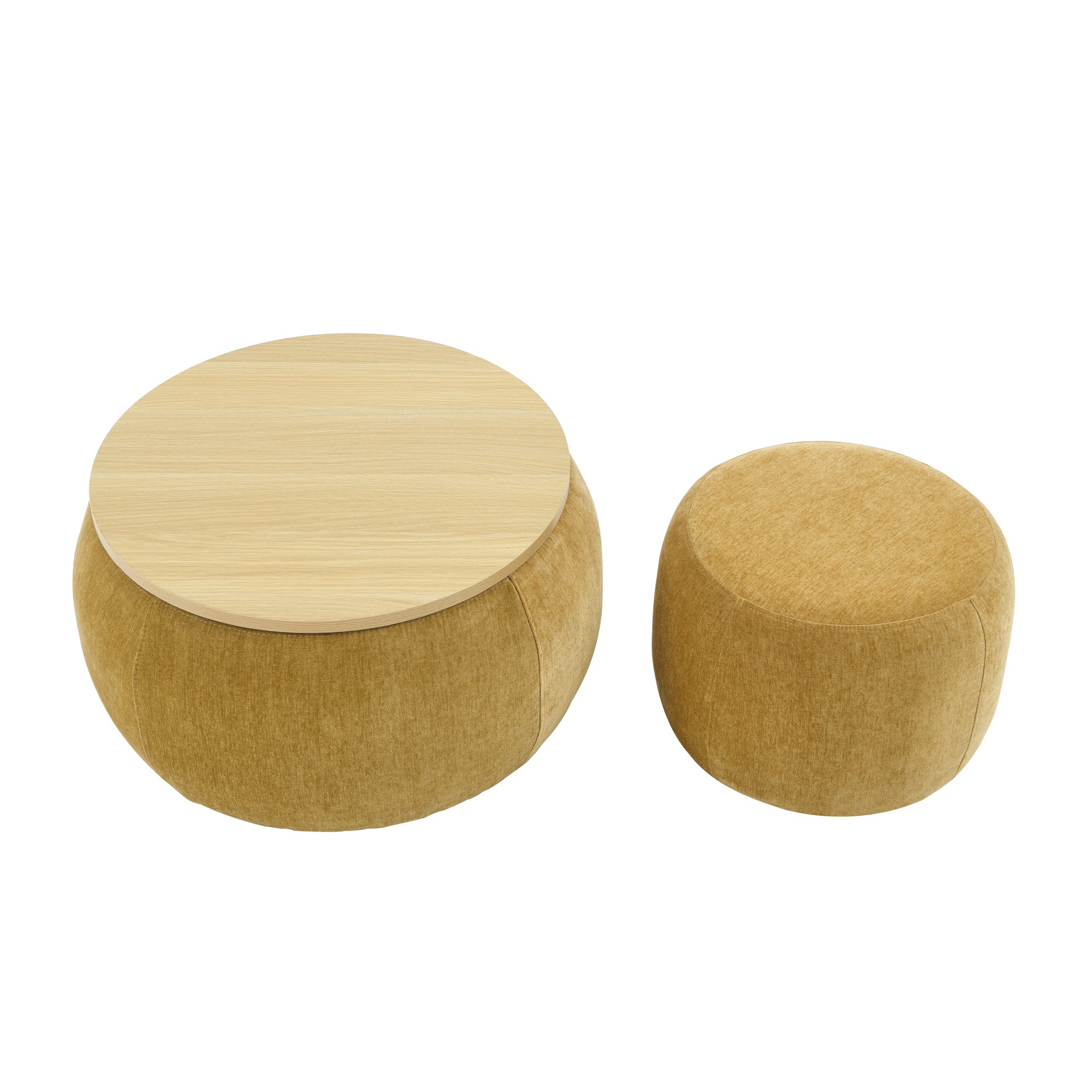 HAOYYE Round Storage Ottoman, 2-in-1 Functional Design as End Table and Ottoman, Includes Small Seat, Dark Yellow, Modern Space-Saving Accent Furniture for Living Room, Bedroom, or Office, Sturdy and Heavy-Duty, Easy Assembly