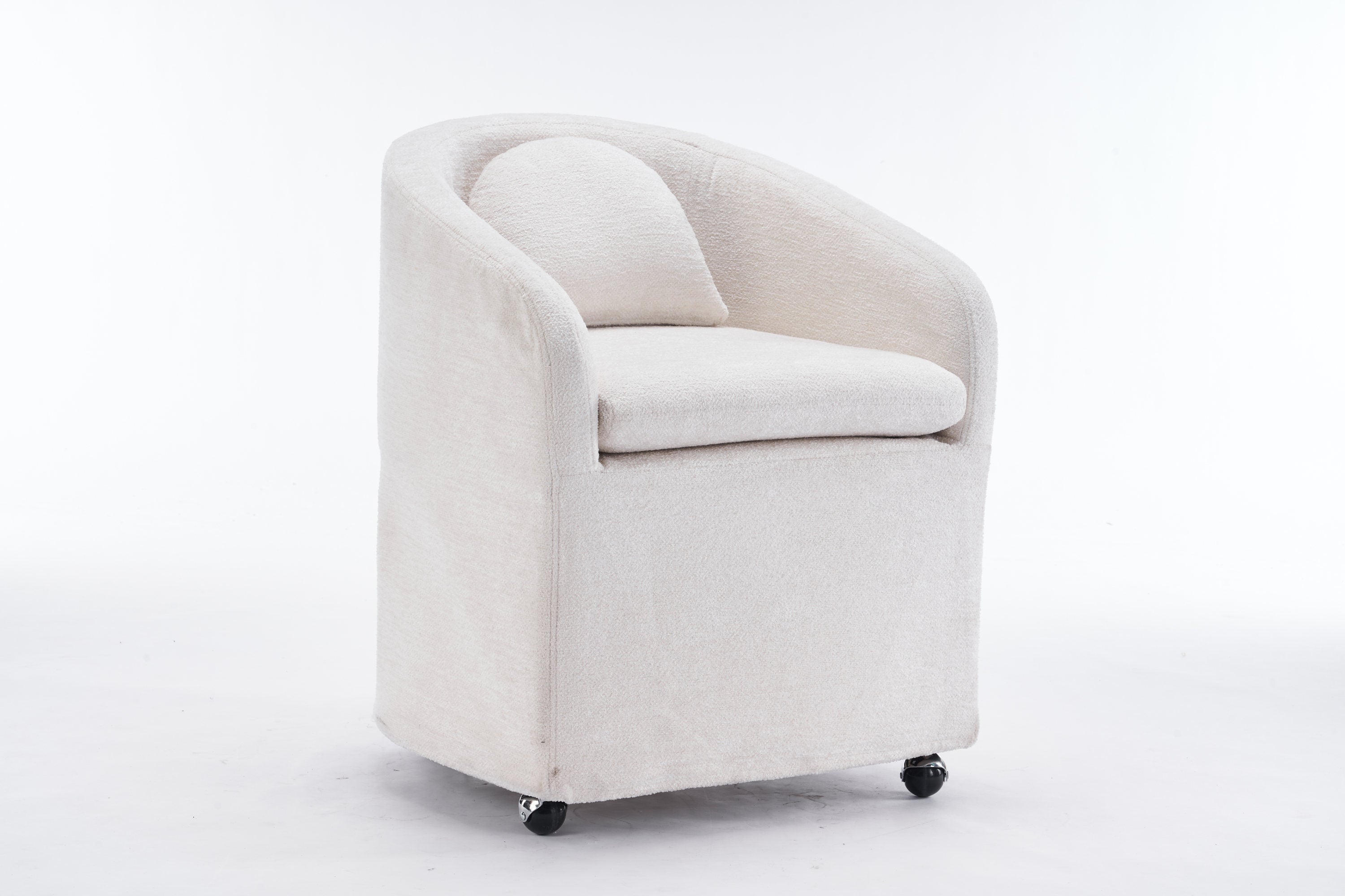 HAOYYE 059-Set of 1 Chenille Fabric Dining Armchair With Back Cushion and Universal Wheels,Beige Sturdy Space-Saving Heavy Duty Modern Design Adults Dorm Room Easy Assembly Bedroom Furniture