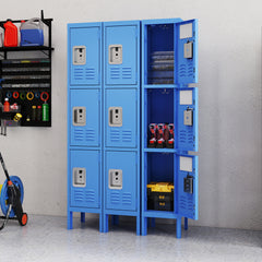 HAOYYE Metal Storage Locker With 3 Doors For Employees Gym School Home Office Garage Durable Cold Rolled Steel Cabinet With Hooks Mirror Ventilation Easy To Assemble Practical Indoor Organization Solution