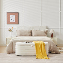 HAOYYE S03 Basics Upholstered Storage Ottoman and Entryway Bench WHITE Sturdy Space-Saving Heavy Duty Modern Design Adults Dorm Room Easy Assembly Bedroom Furniture