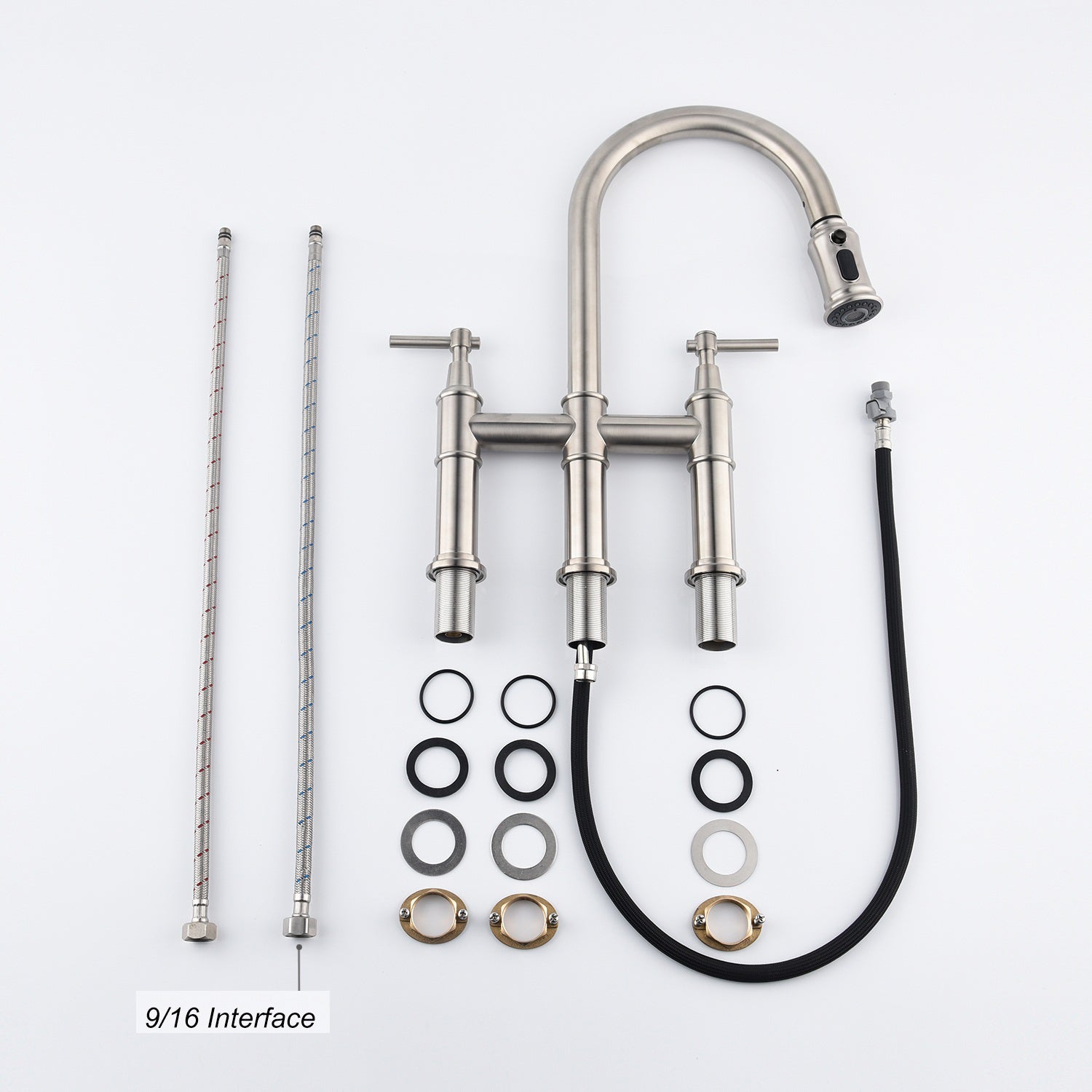 HAOYYE Bridge Kitchen Faucet with Pull-Down Sprayhead in Spot Sturdy Space-Saving Heavy Duty Modern Design Adults Dorm Room Easy Assembly Bedroom Furniture