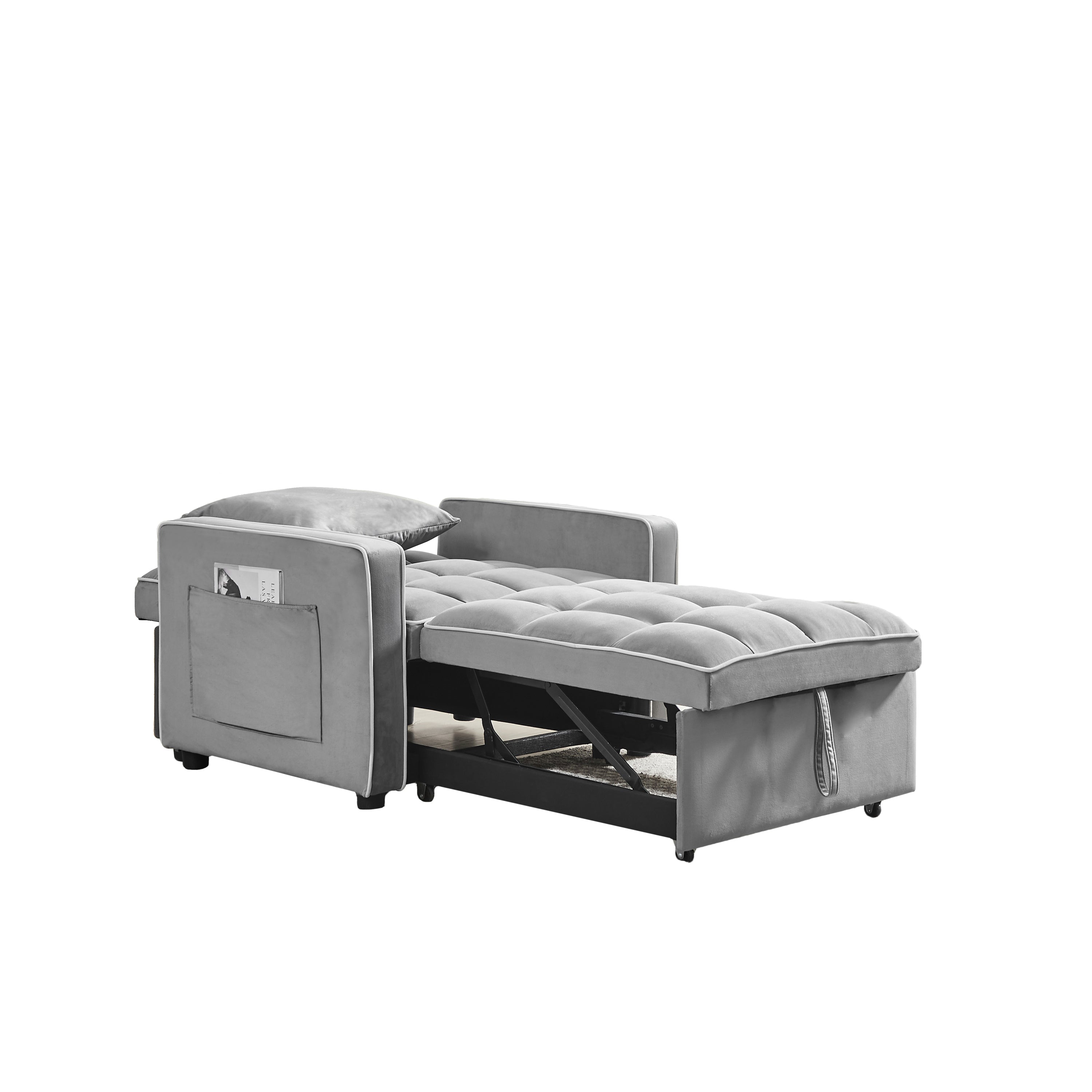 HAOYYE Three-in-One Sofa Bed Chair Grey Folding Adjustable Back Recliner Single Bed Comfortable Modern Sturdy Space-Saving Heavy Duty Design Adults Dorm Room