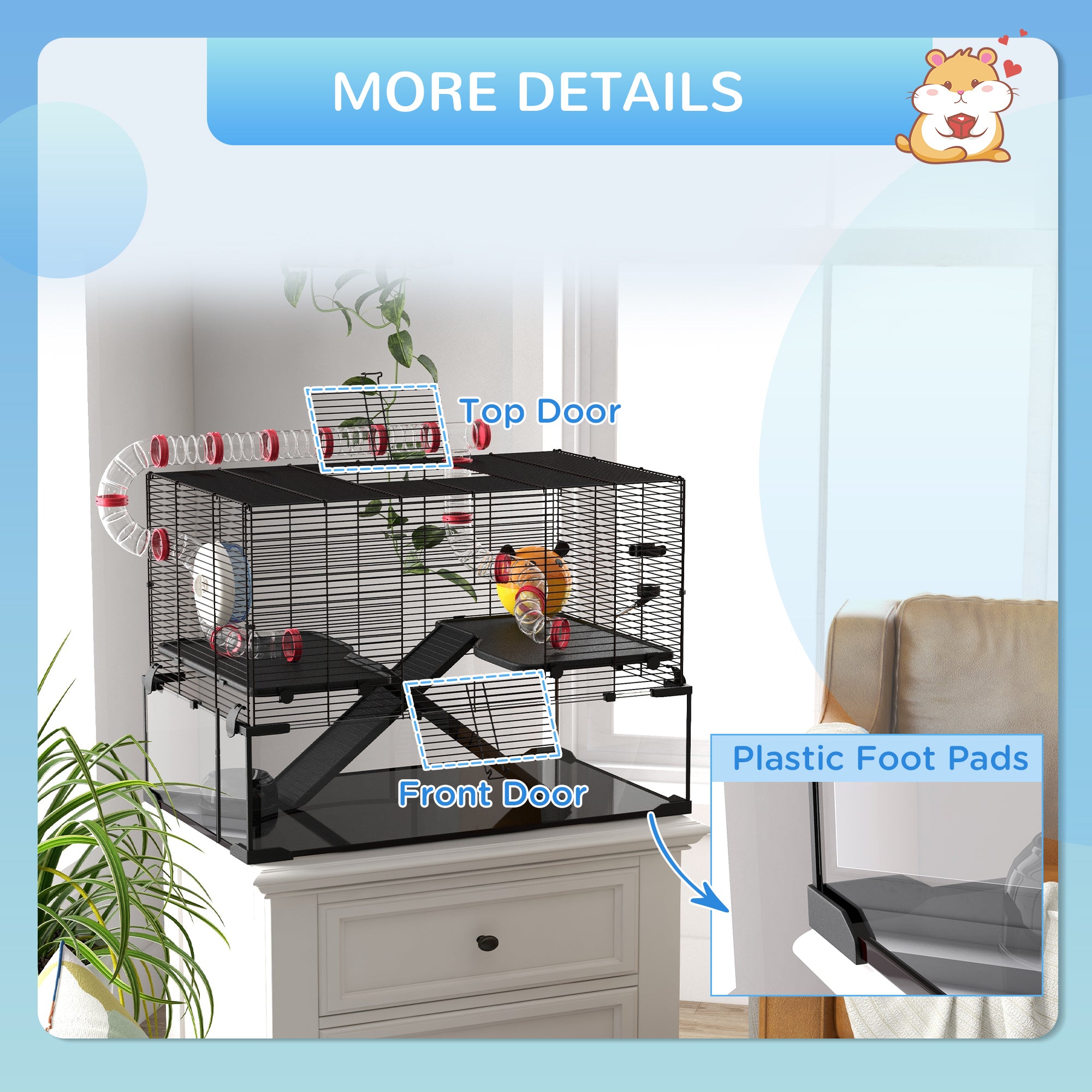 HAOYYE 31" Extra Large Hamster Cage with Tube Tunnel, Small Animal Cage for Dwarf Hamster, Rat, Gerbil Cage with Deep Glass Bottom, Water Bottle, Food Dish, Exercise Wheel, Ramps Sturdy Space-Saving