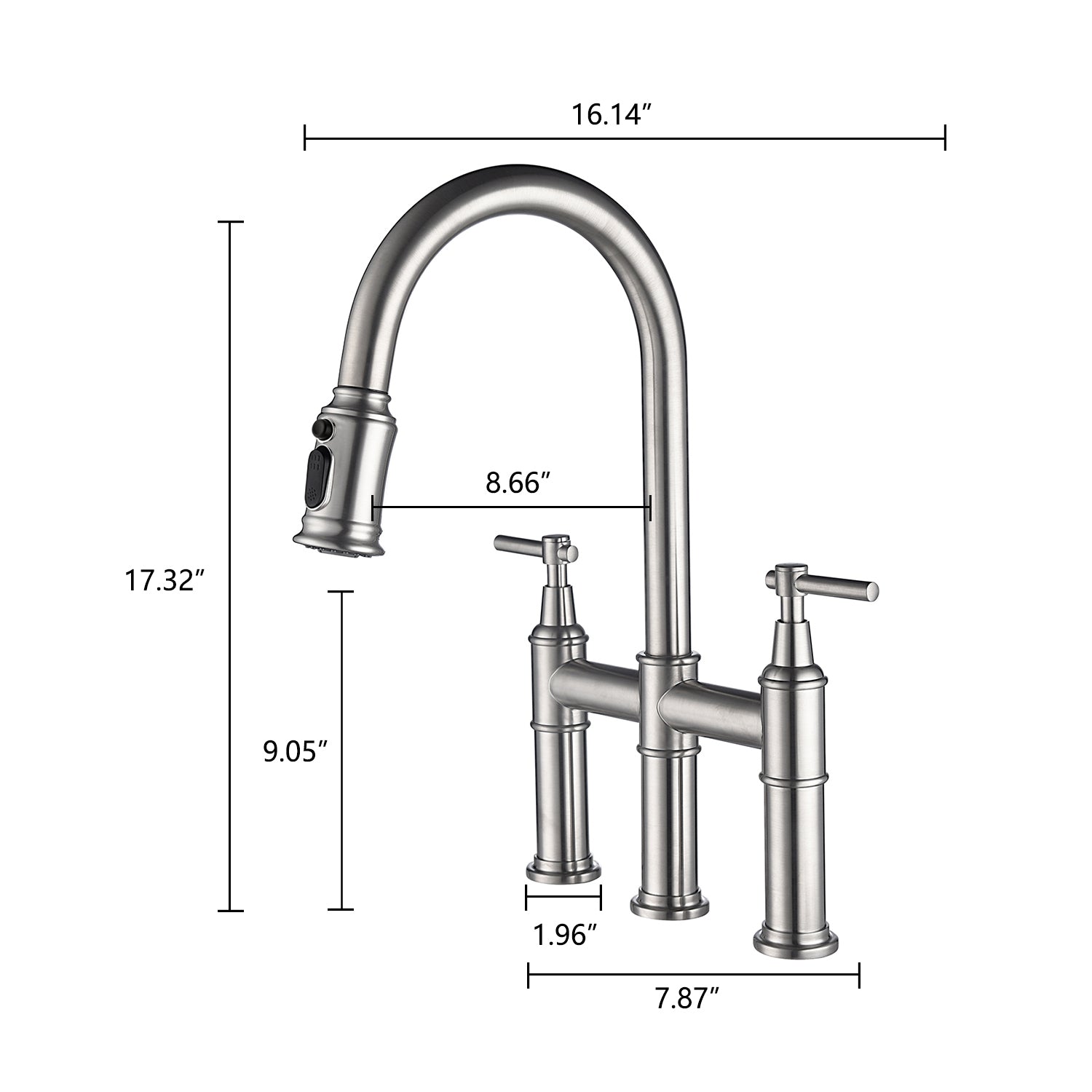 HAOYYE Bridge Kitchen Faucet with Pull-Down Sprayhead in Spot Sturdy Space-Saving Heavy Duty Modern Design Adults Dorm Room Easy Assembly Bedroom Furniture