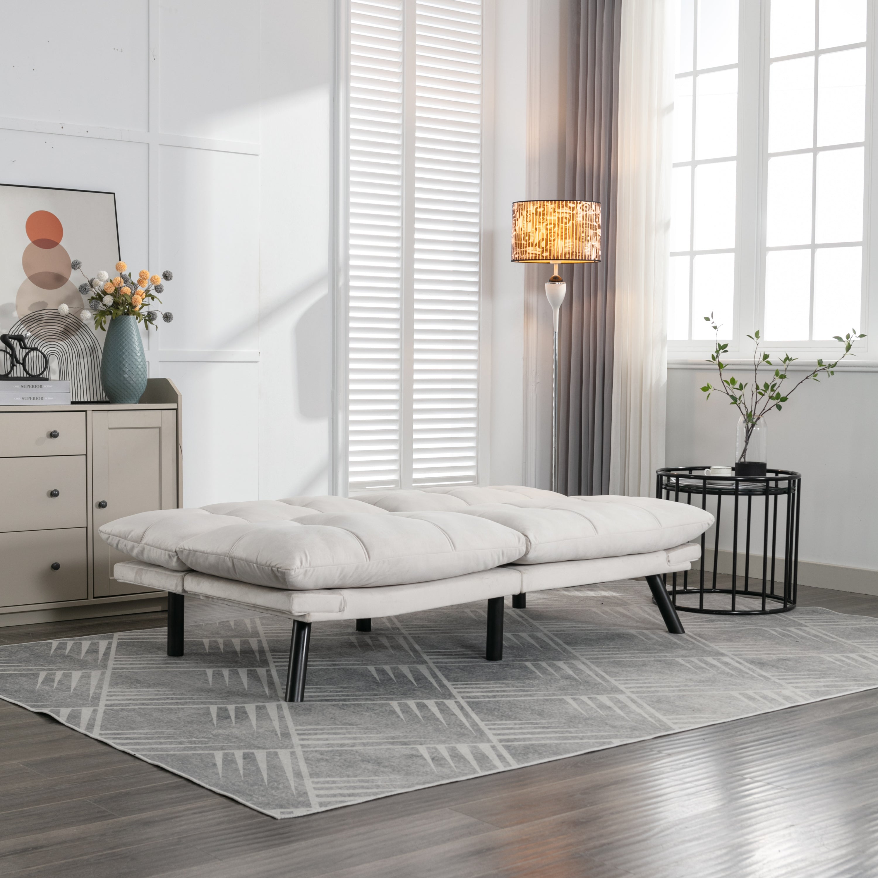 HAOYYE Cream Convertible Folding Modern sofa Bed Sturdy Space-Saving Heavy Duty Modern Design Adults Dorm Room Easy Assembly Bedroom Furniture