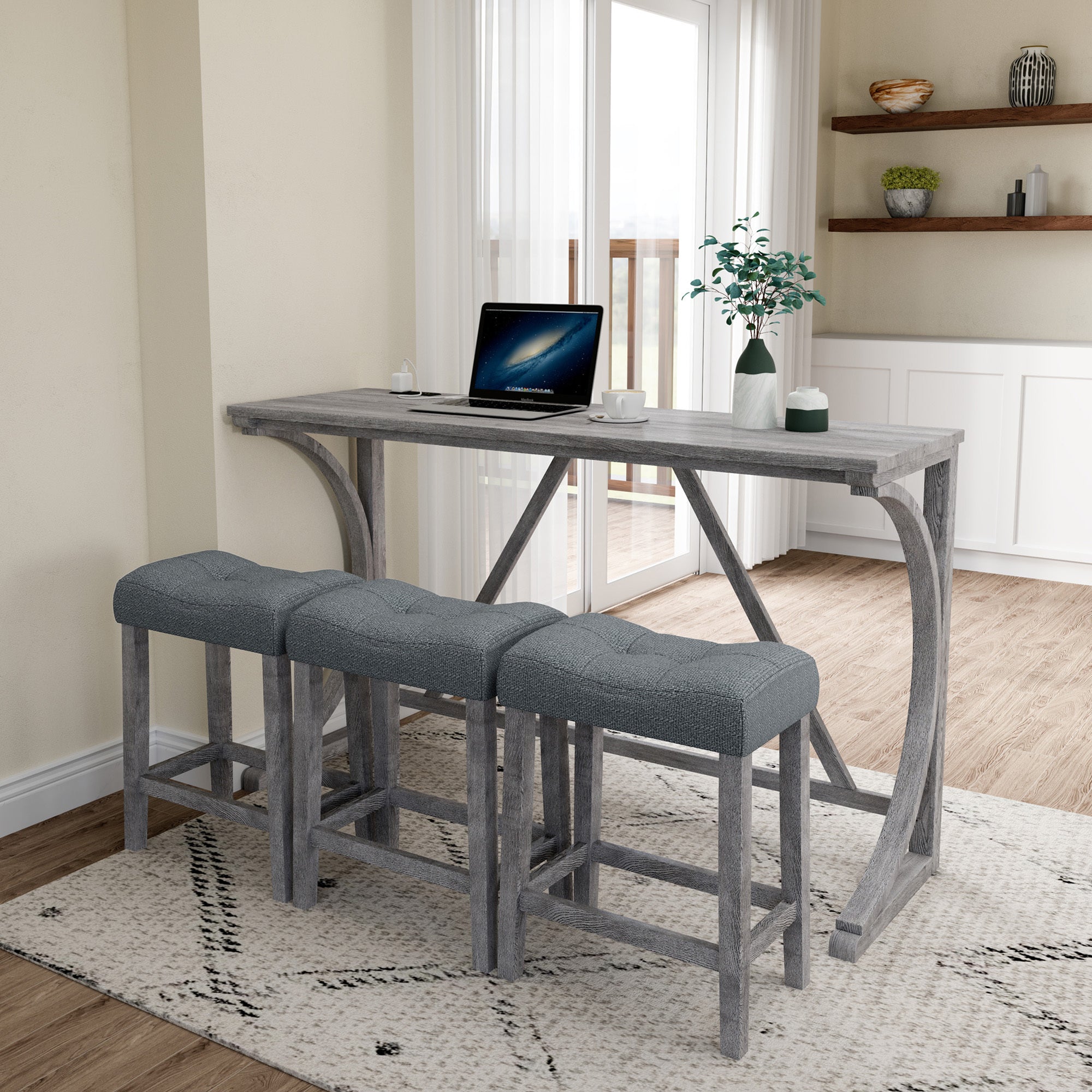 HAOYYE Bar Table Set with Power Outlet, Bar Table and Chairs Set, 4 Piece Dining Table Set, Industrial Breakfast Table Set, for Living Room, Dining Room, Game Room Sturdy Space-Saving Heavy Duty Adults