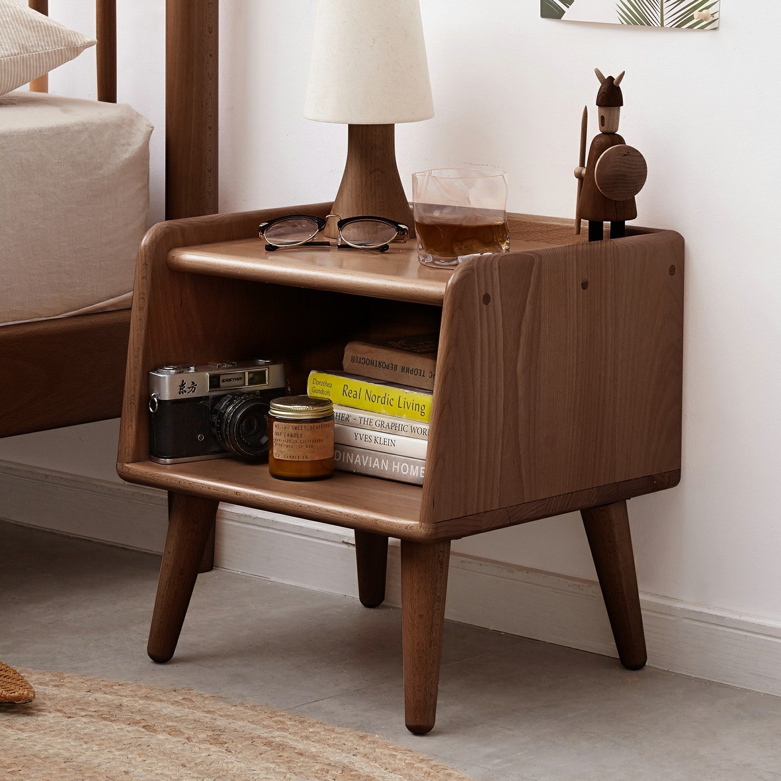 HAOYYE Pure Solid Wood Bedside Cabinet Modern Simple Nightstands European Beech Bedside Cabinet Nordic Bedroom Solid Beech Storage Cabinet 0.4m Sturdy Space-Saving Heavy Duty Modern Design Adults
