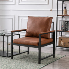 HAOYYE Modern Faux Leather Accent Chair with Black Powder-Coated Metal Frame, Orange Single Sofa for Living Room Bedroom, Sturdy Space-Saving Heavy Duty Modern Design for Adults Dorm Room