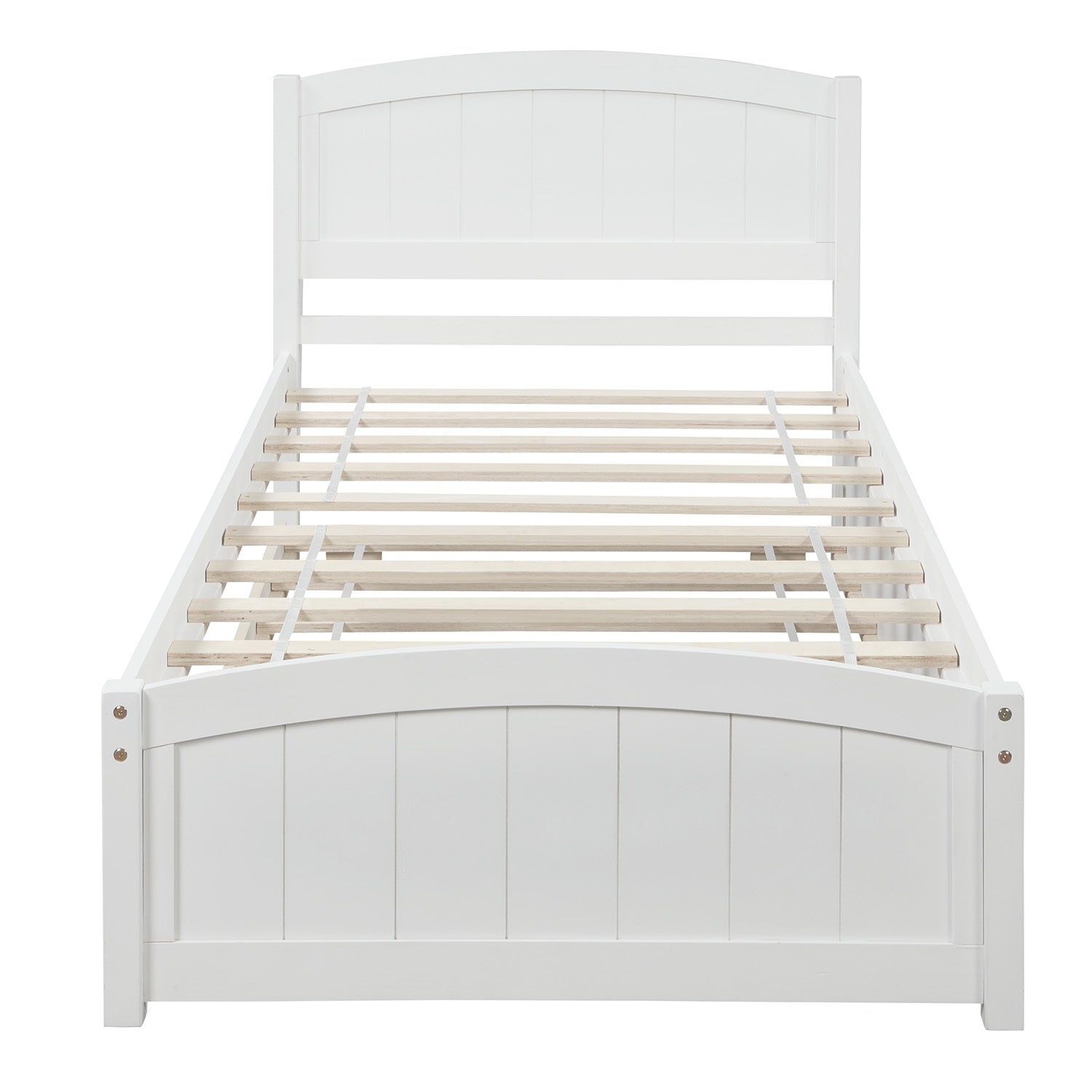 HAOYYE Twin size Platform Bed with Trundle, White Sturdy Space-Saving Heavy Duty Modern Design Easy Assembly Durable Stylish Home Furniture Versatile