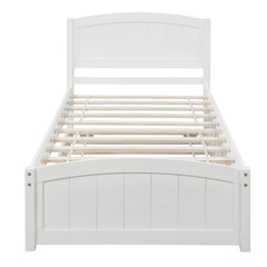 HAOYYE Twin size Platform Bed with Trundle, White Sturdy Space-Saving Heavy Duty Modern Design Easy Assembly Durable Stylish Home Furniture Versatile
