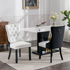 HAOYYE Nikki Collection Modern,High-end Tufted Solid Wood Contemporary PU and Velvet Upholstered Dining Chair with Wood Legs Nailhead Trim 2 Pcs Set,White+Black, SW2101WB Sturdy Space-Saving