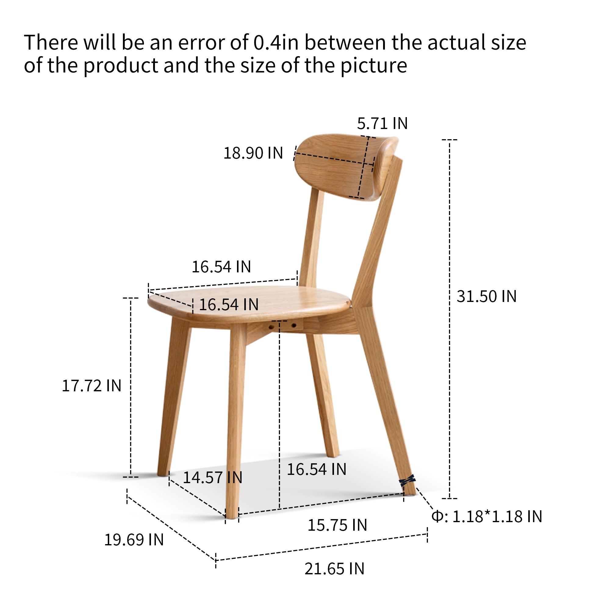HAOYYE Dining chair wooden FAS grade oak natural wood made in North America 100% dirt-free wood chair solid chair table chair wooden living room chair simple and natural Sturdy Space-Saving
