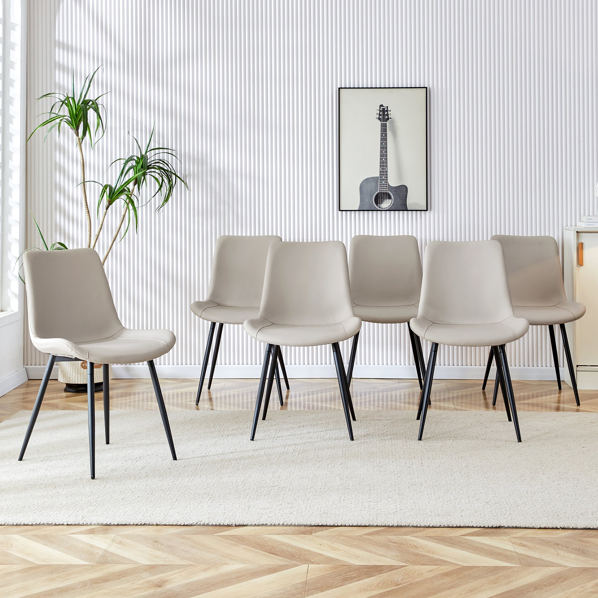 HAOYYE Light Gray Faux Leather Dining Chair, Cushioned Backrest, Black Metal Legs, Widened Seat Design, Comfortable and Stylish, Perfect for Restaurants, Kitchens, Bedrooms, and Offices (Set of 4)