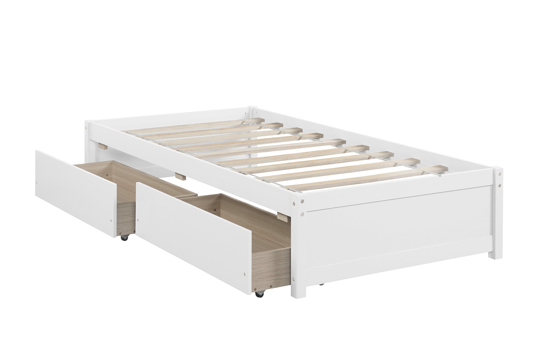 HAOYYE Solid Wood Twin Bed Frame With 2 Storage Drawers, No Box Spring Needed, Space-Saving Heavy Duty Design For Bedroom Or Dorm Room, Sturdy And Easy To Assemble