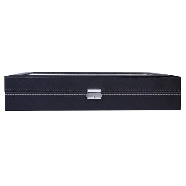 HAOYYE 24 Compartments Top-Level Opening Style Leather Watch Collection Box, Black Soft Cozy Warm Flannel Fleece Home Decor, Luxury Comfortable Unique Design, Premium Quality Decorative Storage Box for Watches, Jewelry, and Accessories