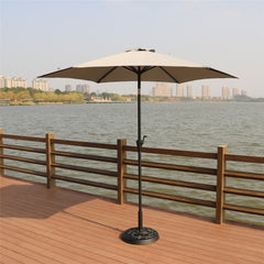 HAOYYE 8.8 Ft Outdoor Aluminum Patio Umbrella with 33 Pound Round Resin Base, Gray Market Umbrella Featuring Push Button Tilt and Crank Lift, UV-Resistant Canopy for Deck Garden Poolside Backyard Shade