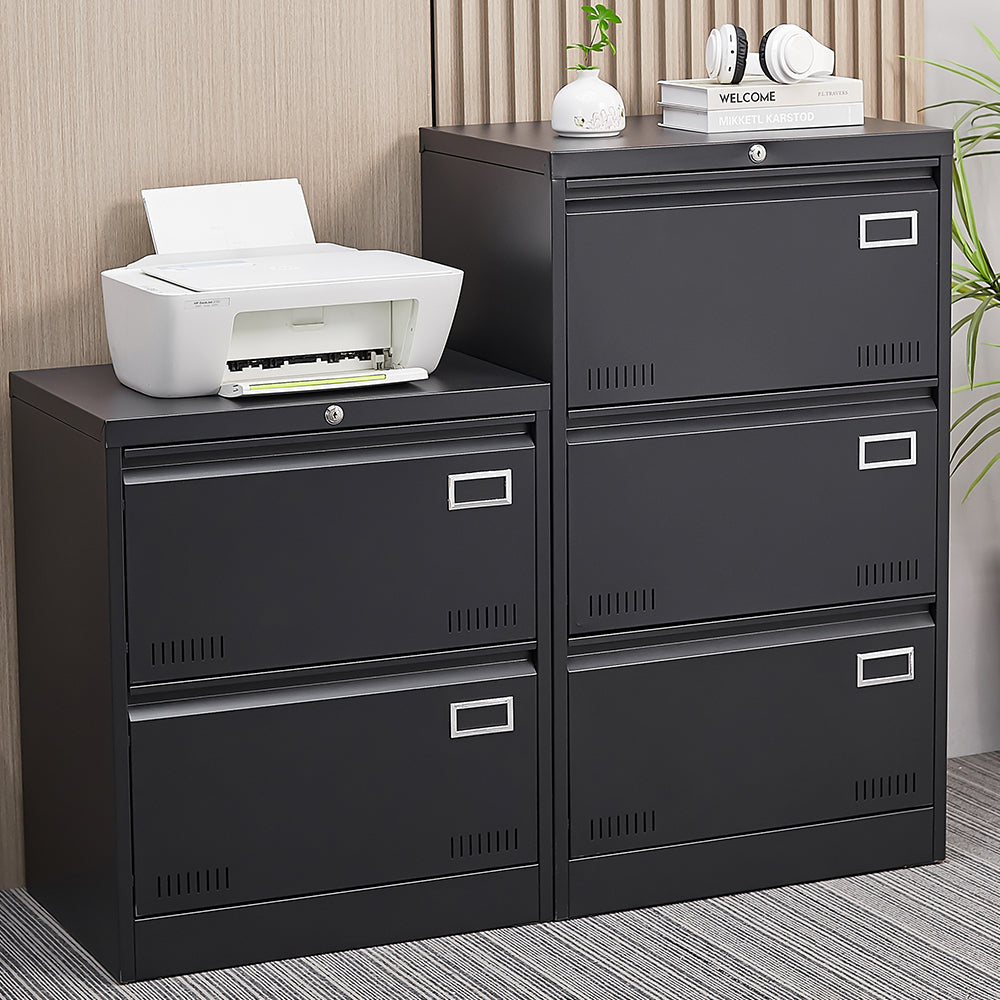 HAOYYE Black 2-Drawer Locking Metal File Cabinet, Lateral Filing Cabinet for Home Office, Legal and Letter Files, Space-Saving Vertical Design, Assembly Required