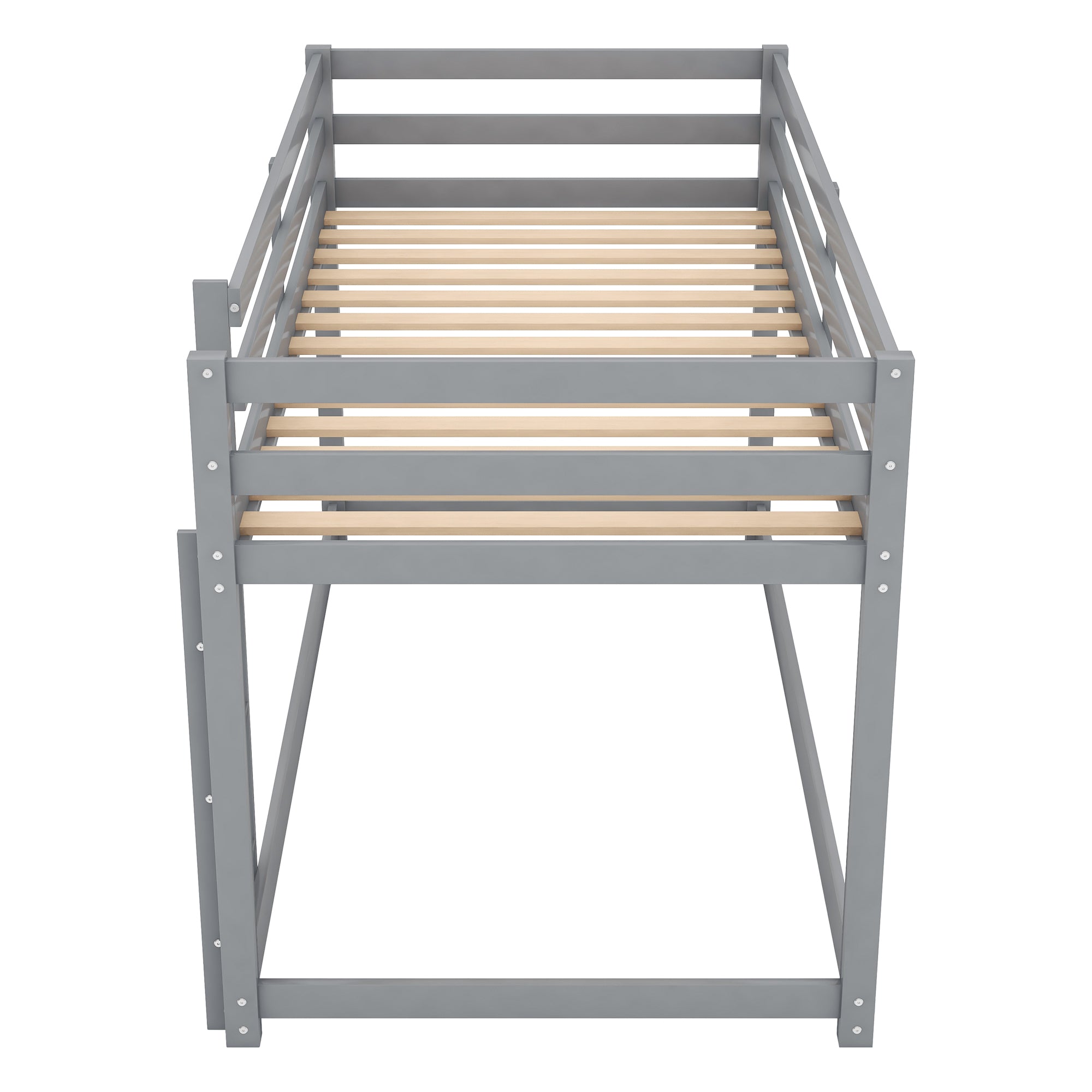 HAOYYE Twin over Twin Floor Bunk Bed with Ladder , Gray(Old SKU:WF281727AAE/WF286602AAE) Sturdy Space-Saving Heavy Duty Modern Design Easy Assembly Durable Stylish Home Furniture Versatile