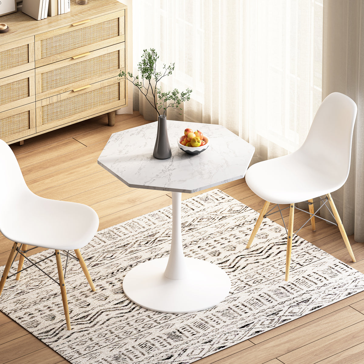 HAOYYE Octagonal Coffee Table with White Marble Printed Top, Metal Base, for Living Room, Kitchen, or Dining Room, Featuring Heavy Duty Construction, Space-Saving Design, Stylish Modern Aesthetic, and Easy Assembly