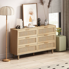 HAOYYE 6-Drawer Rattan Storage Cabinet for Bedroom or Living Room, Natural, Sturdy Space-Saving Design, Heavy Duty Construction, Easy Assembly, Durable and Stylish Home Furniture