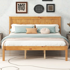 HAOYYE Platform Bed Frame with Headboard, Wood Slat Support, No Box Spring Needed, Queen, Oak Sturdy Space-Saving Heavy Duty Modern Design Adults Dorm Room Easy Assembly Bedroom Furniture