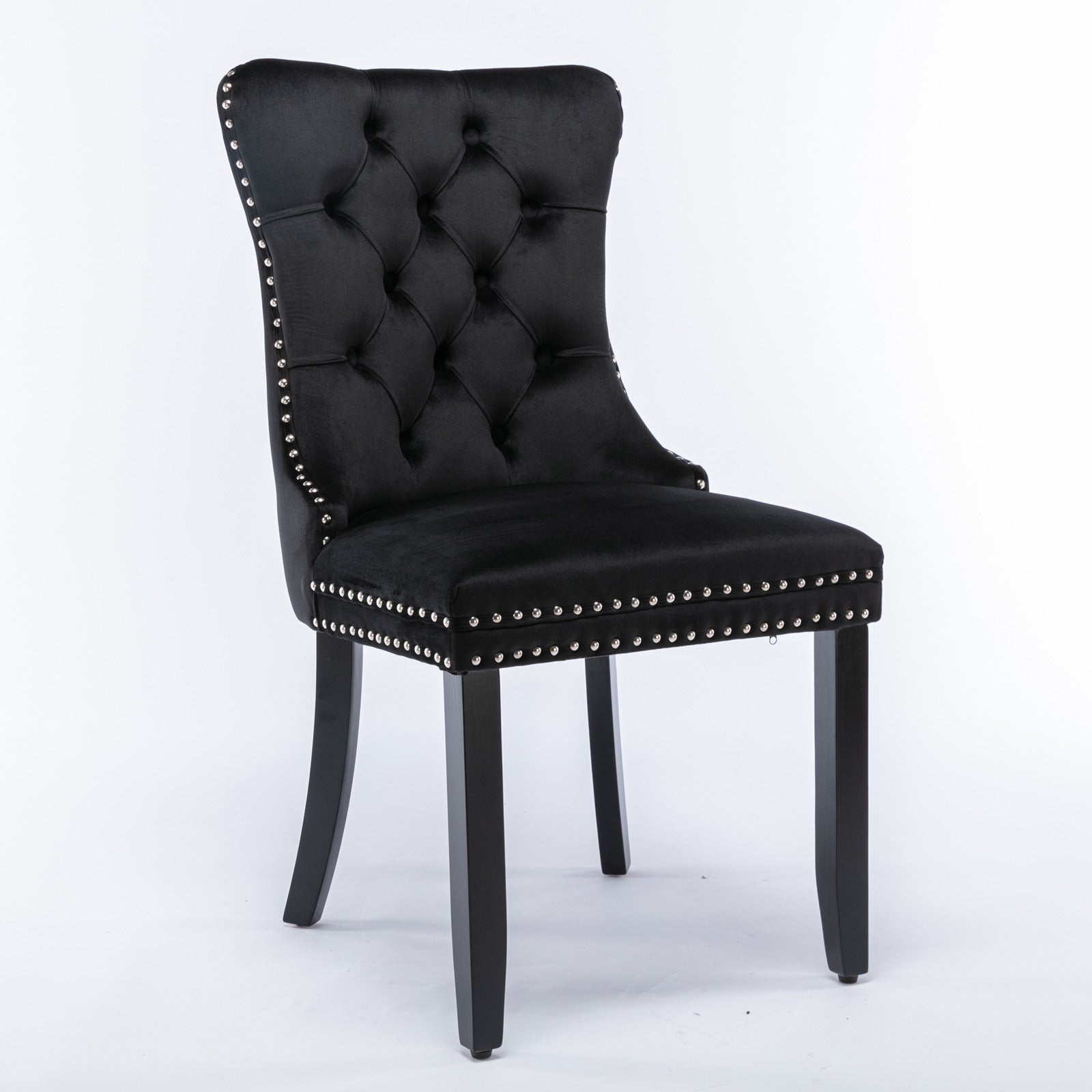 HAOYYE High-end Tufted Solid Wood Contemporary Velvet Upholstered Dining Chair with Wood Legs Nailhead Trim 2-Pcs Set, Black, SW2001BK Sturdy Space-Saving Heavy Duty Modern Design