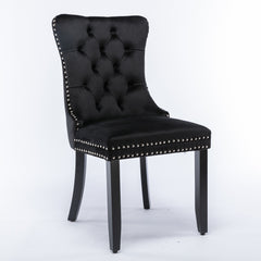 HAOYYE High-end Tufted Solid Wood Contemporary Velvet Upholstered Dining Chair with Wood Legs Nailhead Trim 2-Pcs Set, Black, SW2001BK Sturdy Space-Saving Heavy Duty Modern Design