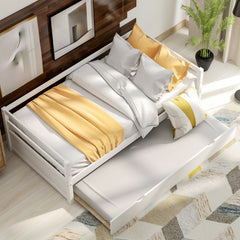 HAOYYE Daybed with Trundle Frame Set, Twin Size, White Sturdy Space-Saving Heavy Duty Modern Design Easy Assembly Durable Stylish Home Furniture Versatile