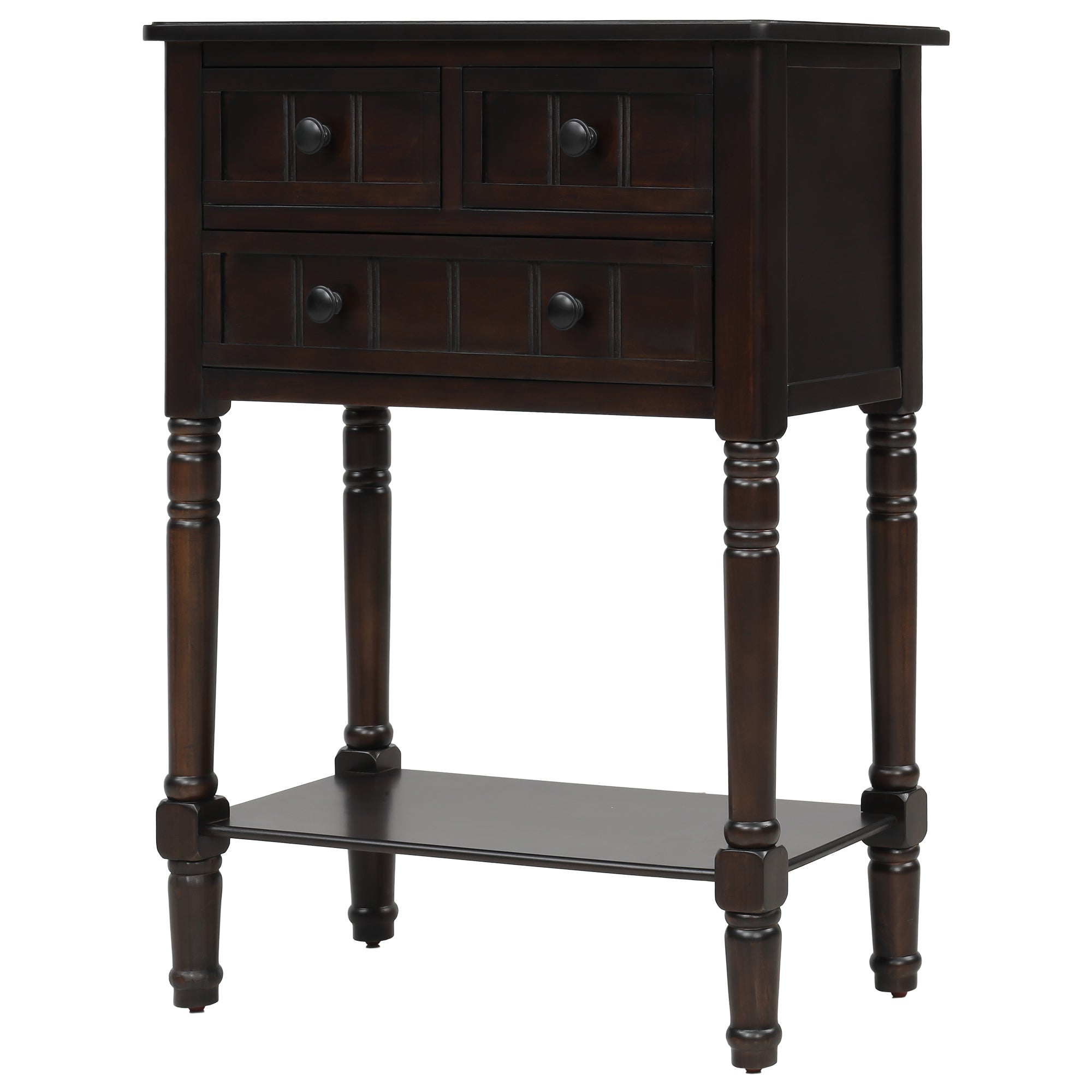 HAOYYE Narrow Console Table, Slim Sofa Table with Three Storage Drawers and Bottom Shelf for Living Room, Espresso, Sturdy Space-Saving Design, Heavy Duty Construction, Easy Assembly, Durable and Stylish Home Furniture, Versatile for Hallway or Entryway