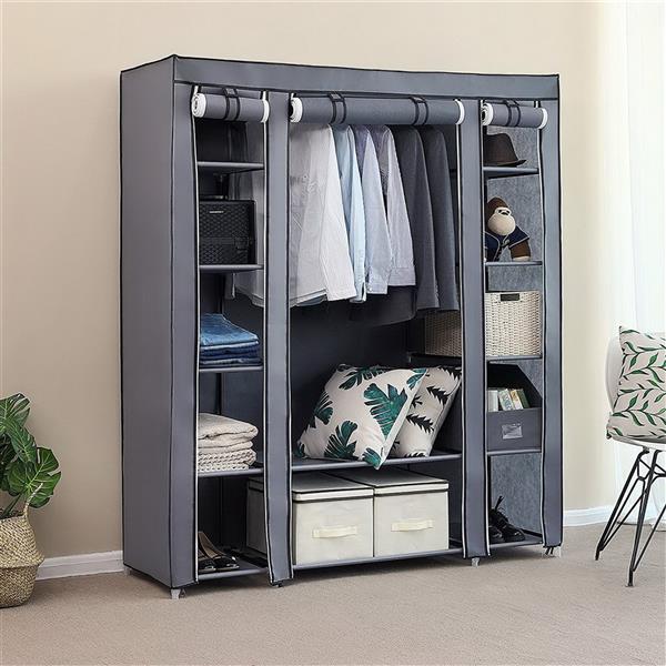 HAOYYE 69" Portable Clothes Closet Wardrobe Storage Organizer with Non-Woven Fabric, Quick and Easy to Assemble, Extra Strong and Durable, Gray, Space-Saving Organizer, Storage Solution, Modern Design for Bedroom, Closet, Living Room, or Dorm Room