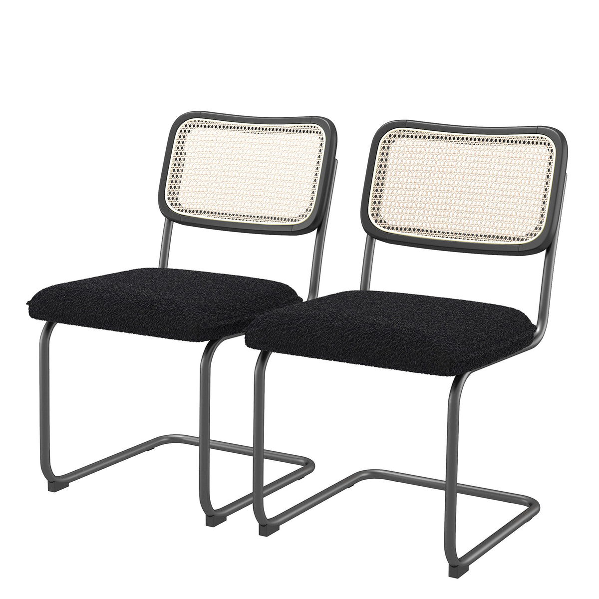 HAOYYE Set of 2, Teddy Velvet Dining Chair with High-Density Sponge, Rattan Chair for Dining room, Living room, Bedroom, Black Sturdy Space-Saving Heavy Duty Modern Design Adults Dorm Room Easy Assembly