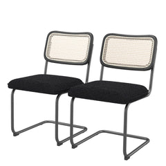HAOYYE Set of 2, Teddy Velvet Dining Chair with High-Density Sponge, Rattan Chair for Dining room, Living room, Bedroom, Black Sturdy Space-Saving Heavy Duty Modern Design Adults Dorm Room Easy Assembly