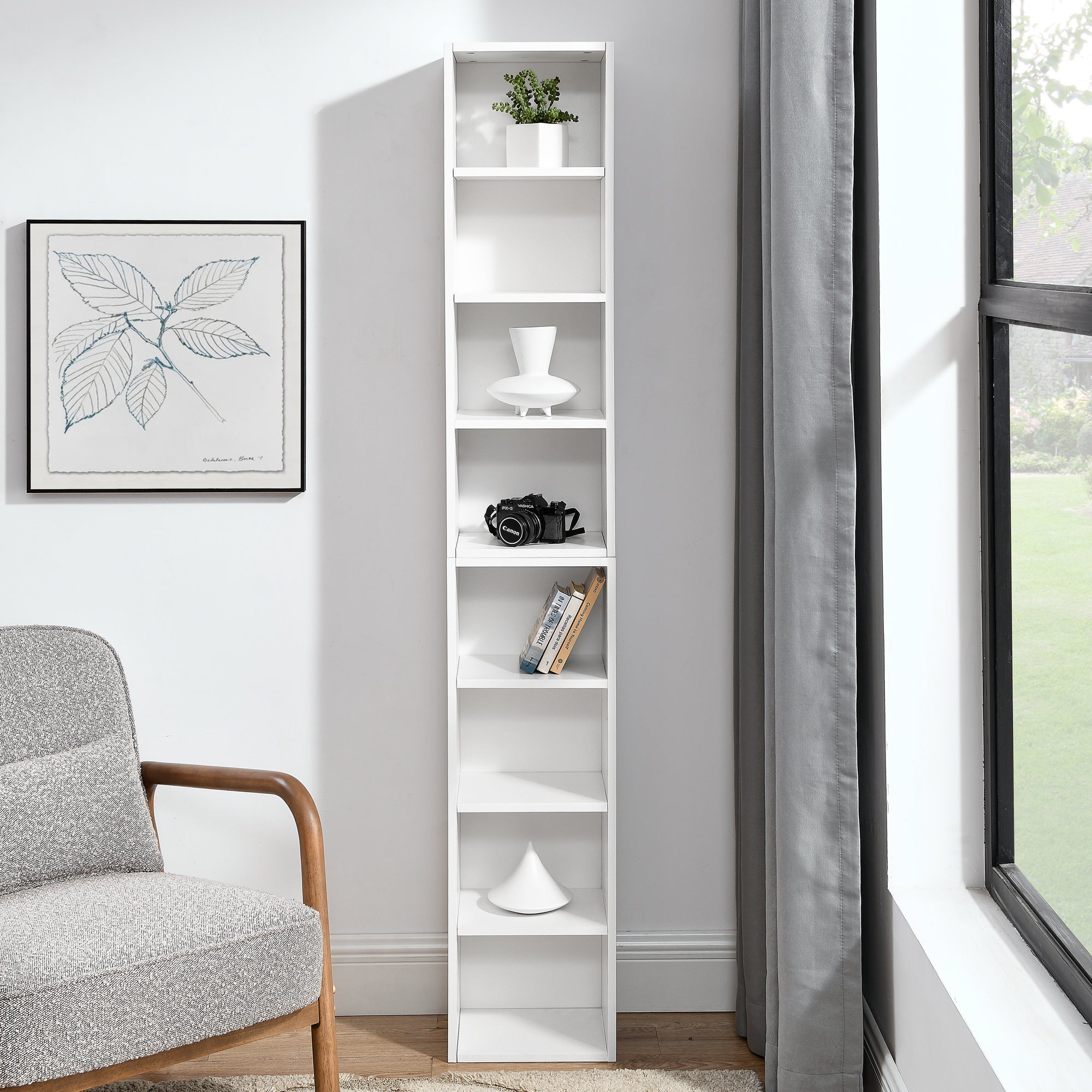 Haoyye 8-Tier Media Tower Rack, CD DVD Slim Storage Cabinet, Adjustable Shelves for Home Office, Multifunctional Double-Decker Bookcase, Sturdy Space-Saving Bookshelf for Tall Narrow Display