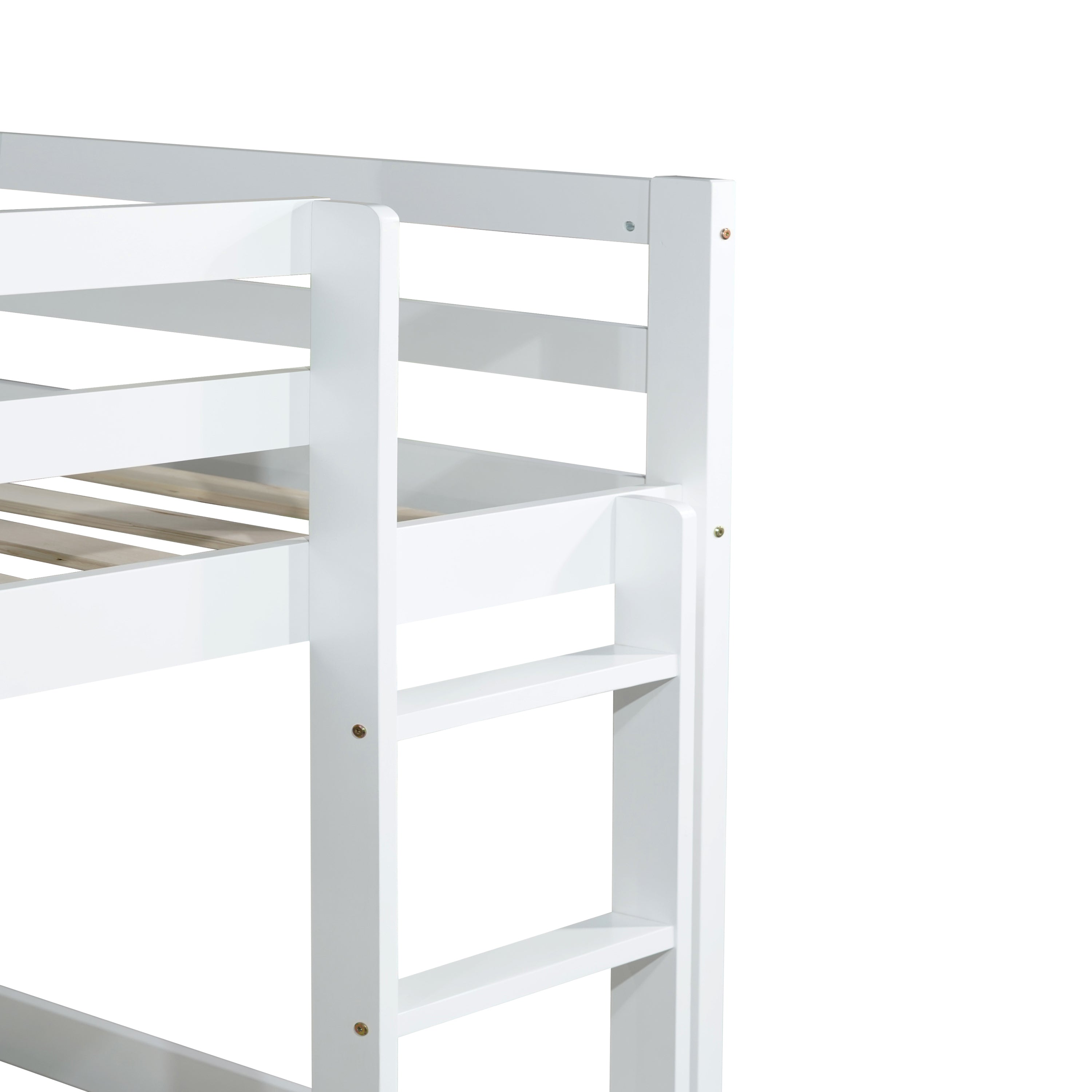 HAOYYE Solid Wooden, Solid Rubber Wooden Twin over Twin Loft Bed with Ladder, with Bed Platform of Strengthened Slats,White Sturdy Space-Saving Heavy Duty Modern Design Adults Dorm Room Easy Assembly