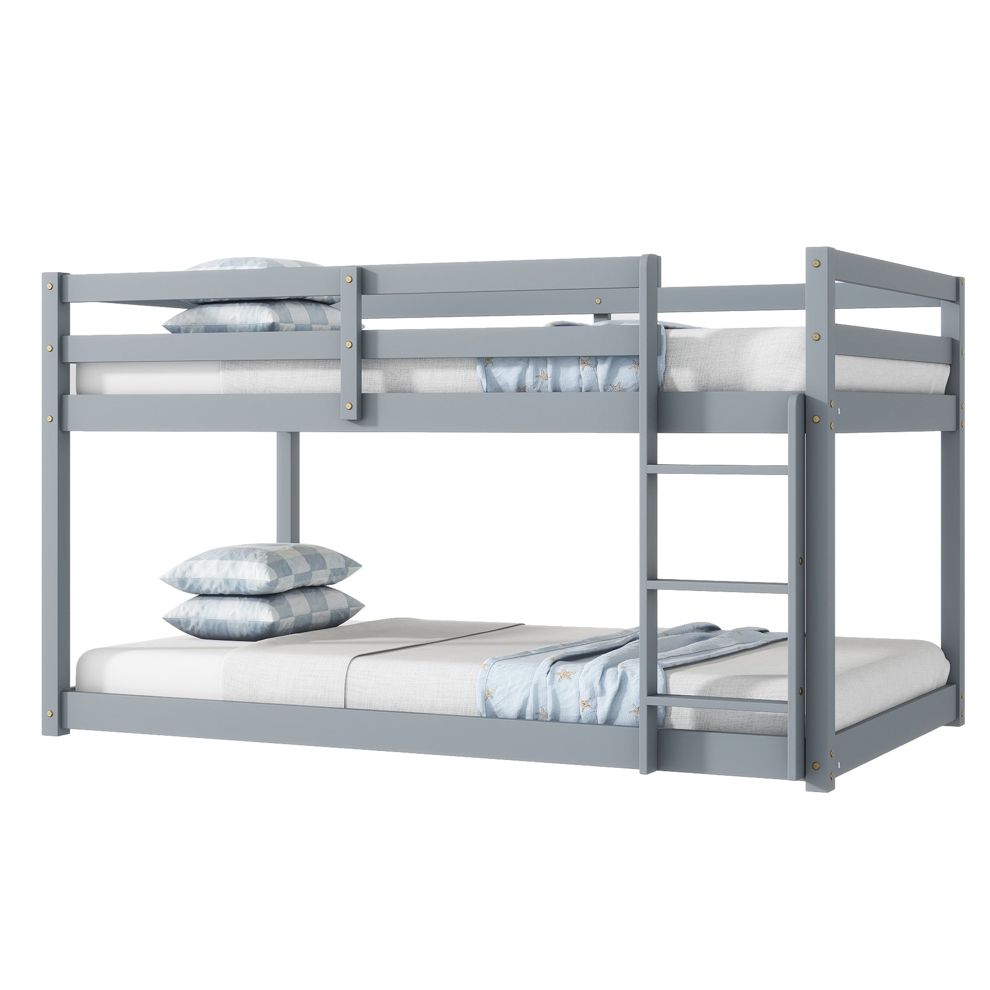 HAOYYE Solid Wooden, Solid Rubber Wooden Twin over Twin Loft Bed with Ladder, with Bed Platform of Strengthened Slats , Grey Sturdy Space-Saving Heavy Duty Modern Design Adults Dorm Room Easy Assembly