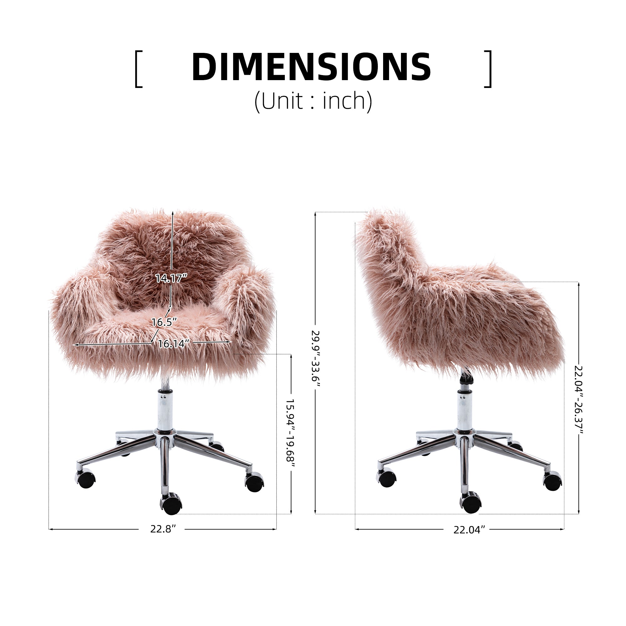 HAOYYE HengMing Modern Faux fur home office chair, fluffy chair for girls, makeup vanity Chair Sturdy Space-Saving Heavy Duty Modern Design Adults Dorm Room Easy Assembly Bedroom Furniture