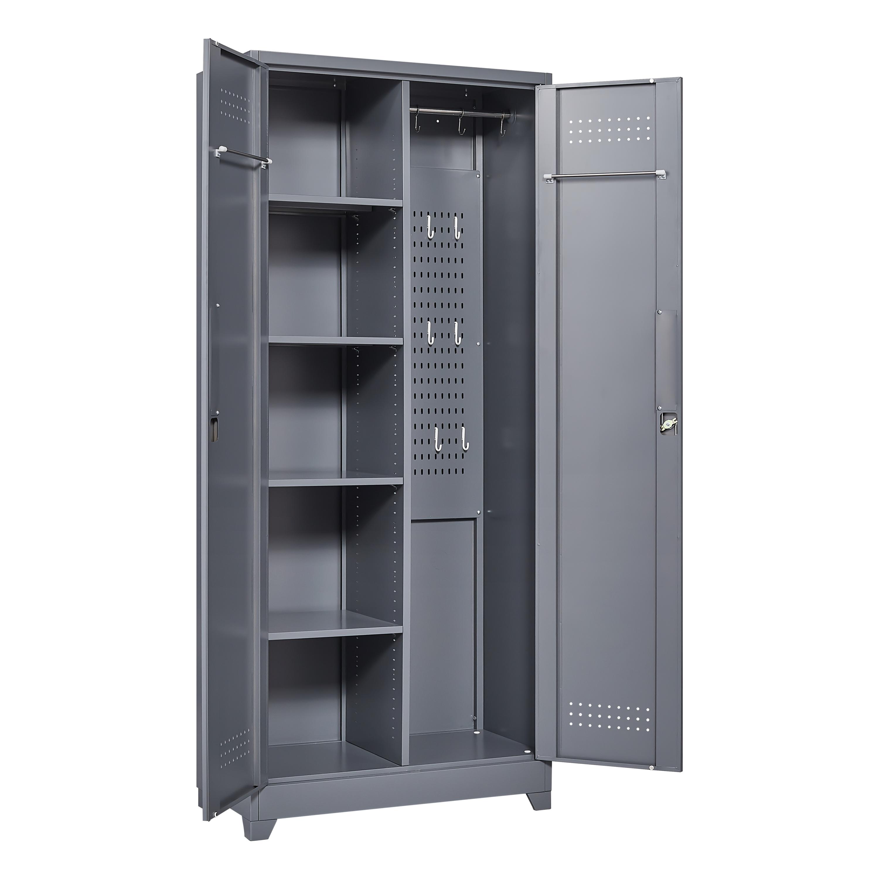 HAOYYE Metal Storage Cabinets, Cleaning Tool Cabinet with Locking Door, Tall Broom Tool Organizer and Storage, Large Storage Cabinet for Kitchen, Pantry, Office, Shop Sturdy Space-Saving Heavy Duty Durable