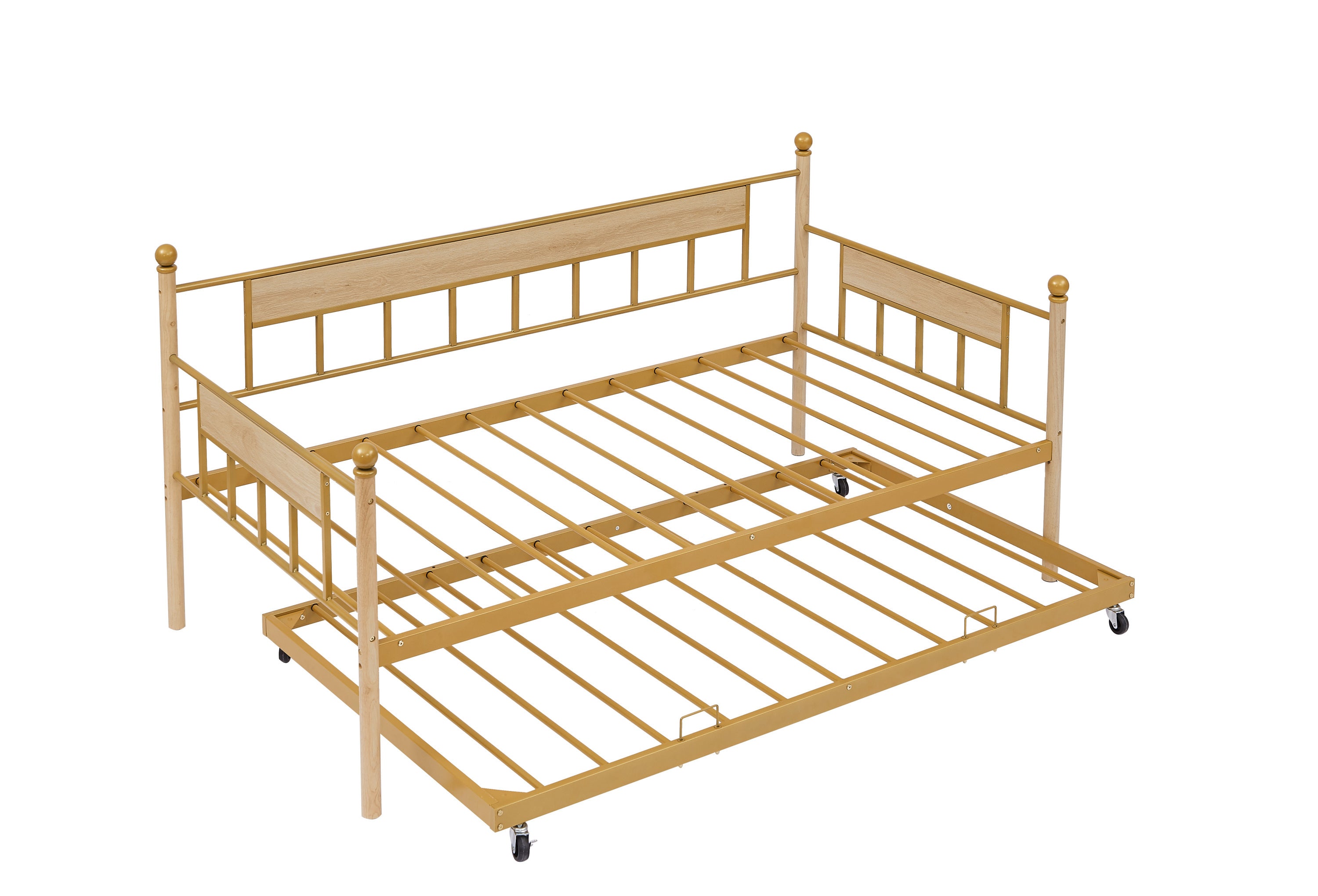 HAOYYE  Sofa Bed with Metal Frame and Removable Trundle for Twin Adults in Golden Finish Offering A Durable and Compact Design Ideal for Dorm Room Bedroom and Living Room Furniture with Easy Assembly and Contemporary Style