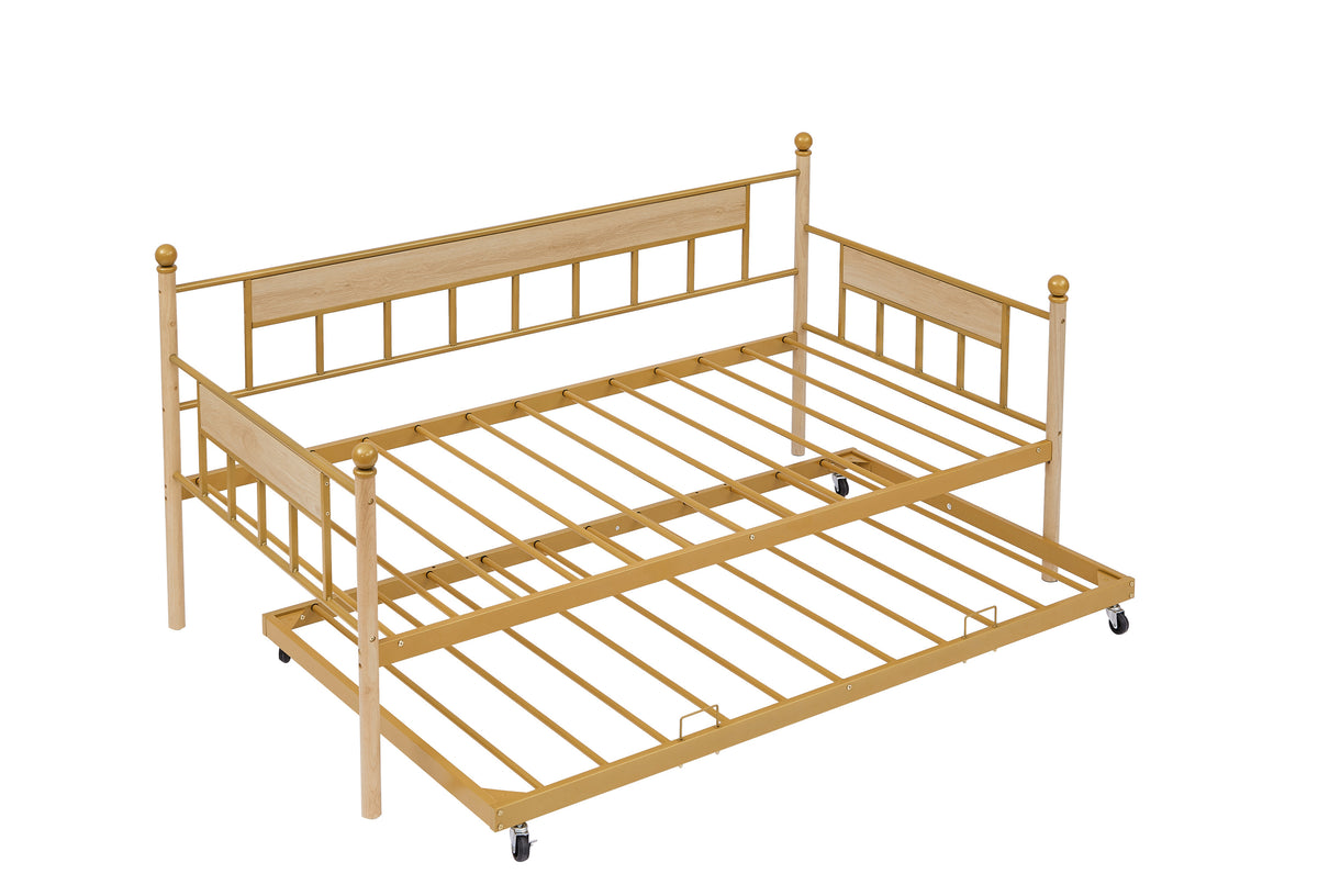HAOYYE  Sofa Bed with Metal Frame and Removable Trundle for Twin Adults in Golden Finish Offering A Durable and Compact Design Ideal for Dorm Room Bedroom and Living Room Furniture with Easy Assembly and Contemporary Style