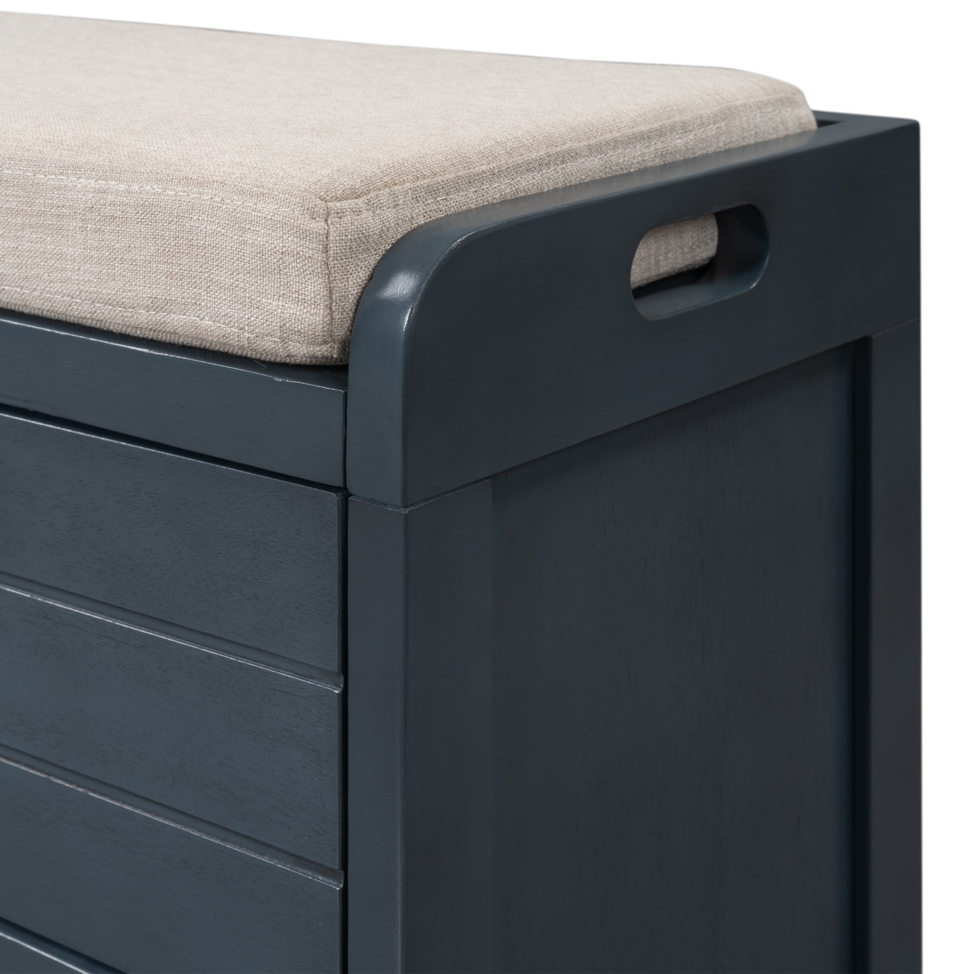 HAOYYE Storage Bench with Removable Basket and Two Drawers, Fully Assembled Shoe Bench with Removable Cushion, Navy, Sturdy Space-Saving Design, Heavy Duty Construction, Easy Assembly, Durable and Stylish Home Furniture