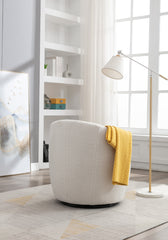 HAOYYE Teddy Fabric Swivel Accent Armchair Barrel Chair With Black Powder Coating Metal Ring,Ivory White Sturdy Space-Saving Heavy Duty Modern Design Easy Assembly Durable Stylish Home Furniture Versatile