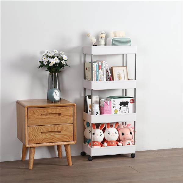 HAOYYE 4-Layer Mobile Multi-functional Storage Cart,Suitable for Kitchen, Bathroom, Laundry Room Narrow Place, Plastic and Stainless Steel, White soft cozy warm flannel fleece home decor luxury