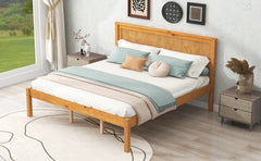HAOYYE Platform Bed Frame with Headboard, Wood Slat Support, No Box Spring Needed, Queen, Oak Sturdy Space-Saving Heavy Duty Modern Design Adults Dorm Room Easy Assembly Bedroom Furniture
