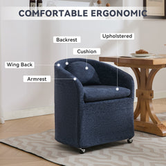 HAOYYE 059-Set of 1 Chenille Fabric Dining Armchair With Back Cushion and Universal Wheels,Blue Sturdy Space-Saving Heavy Duty Modern Design Adults Dorm Room Easy Assembly Bedroom Furniture