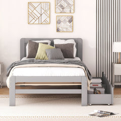 HAOYYE Modern Twin Platform Bed Frame with 2 Drawers, Sturdy Space-Saving Design, Heavy Duty Construction, Easy Assembly, Bedroom Furniture for Adults, Gray Color