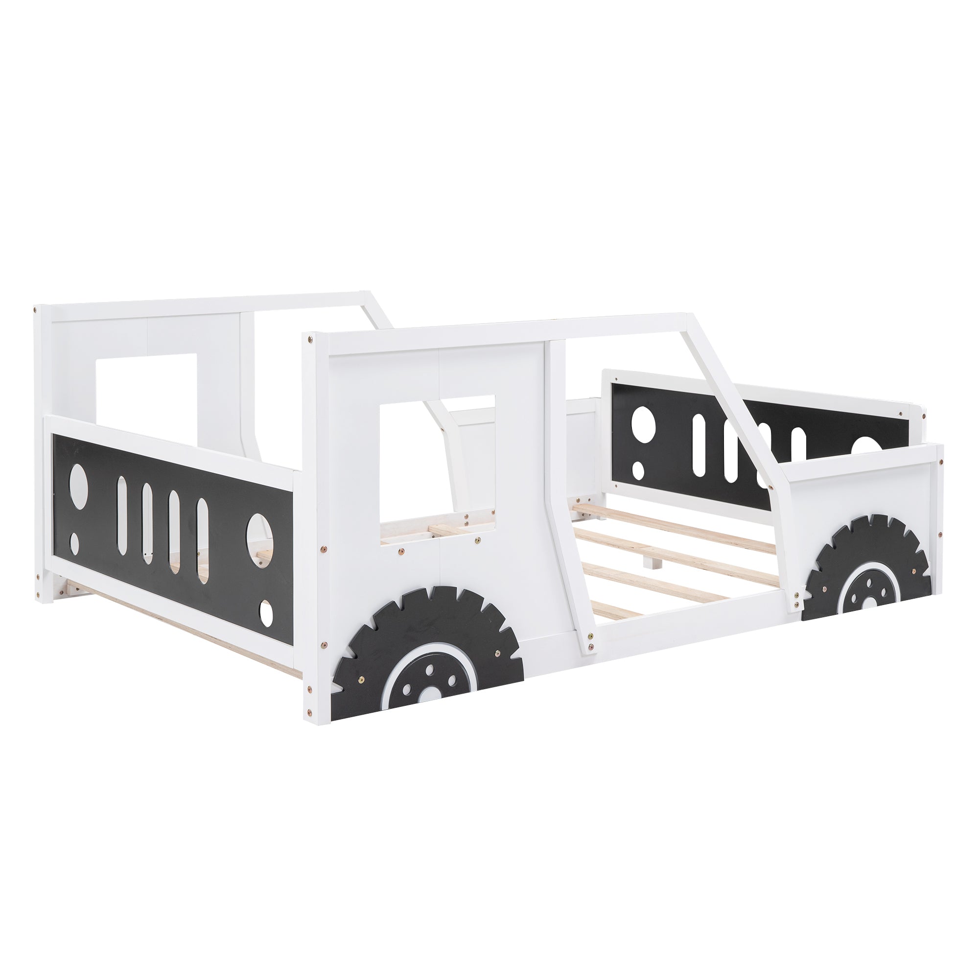 HAOYYE Full Size Classic Car-Shaped Platform Bed with Wheels,White Sturdy Space-Saving Heavy Duty Modern Design Adults Dorm Room Easy Assembly Bedroom Furniture