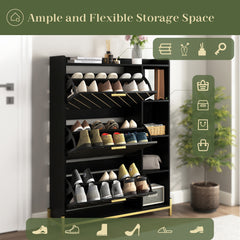 HAOYYE Modern Slim Shoe Cabinet With 3 Flip Drawers And Open Shelves, Wood Freestanding Shoe Organizer, Narrow Hidden Shoe Storage For Heels, Boots, And Slippers, Sturdy Entryway Shoe Rack For Entrance