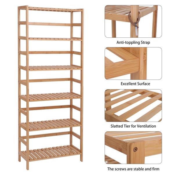 HAOYYE 100% Bamboo Bookshelf, Multi-Functional Adjustable 6-Layer Shelf for Living Room, Bedroom, Study, Office, Natural Wood, Eco-Friendly & Durable, Soft Cozy Warm Flannel Fleece Home Decor, Luxury Storage Solution
